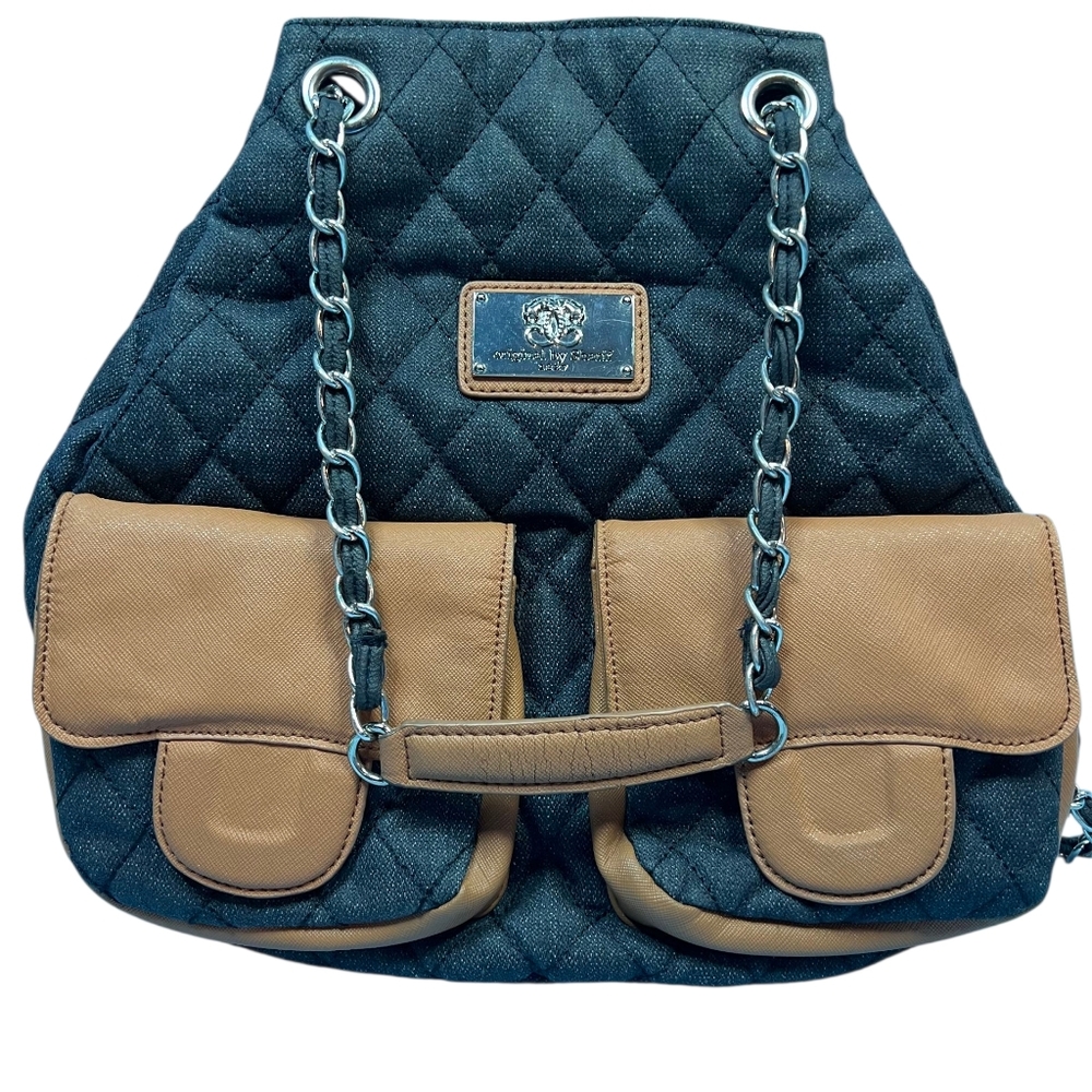 Sharif 1827 dark denim w/ tan trim convertible backpack purse